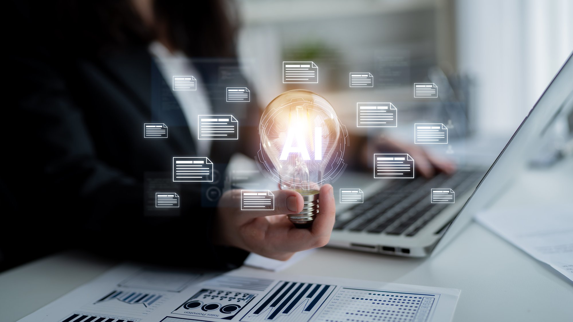 General AI Person at Laptop