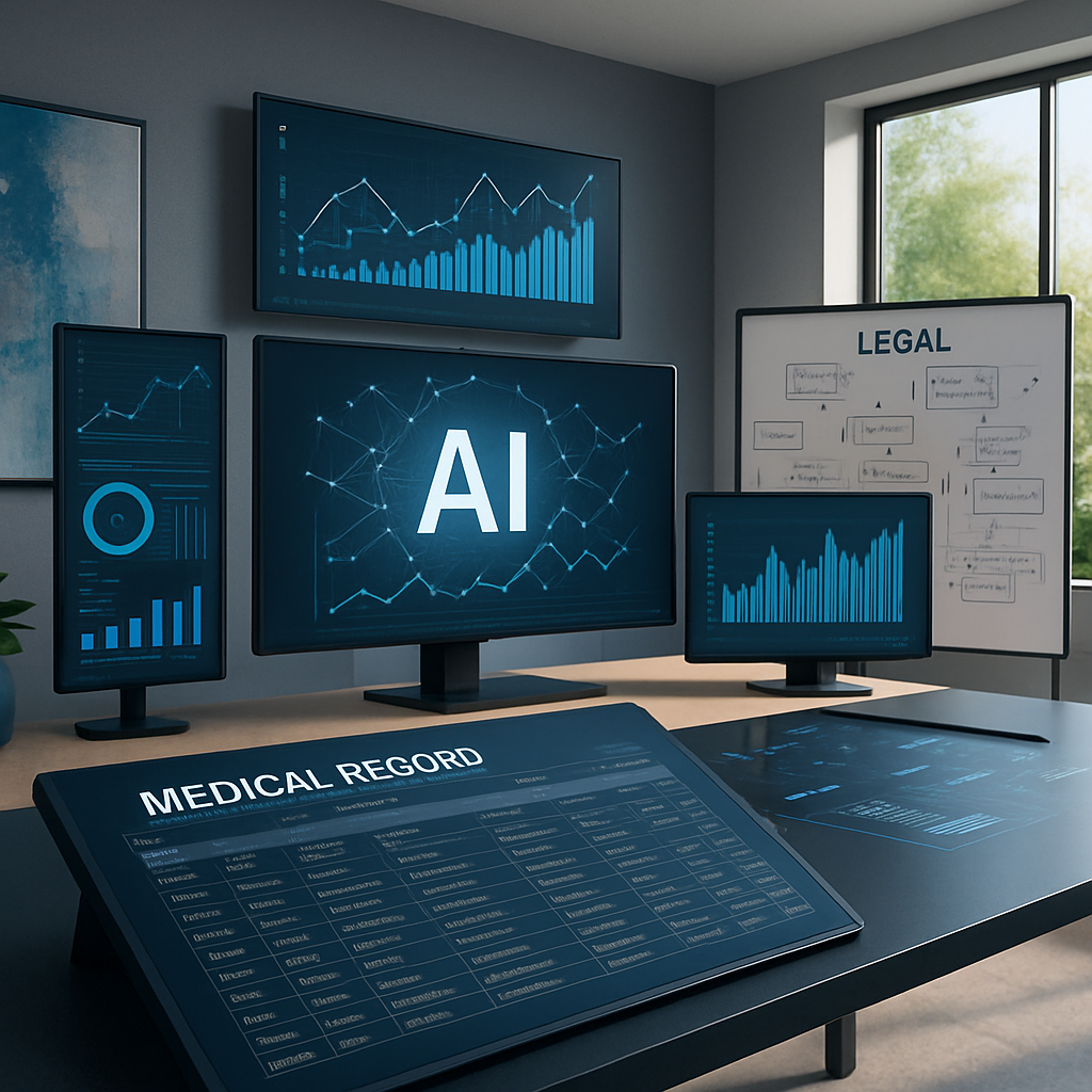 Modern office showcasing legal and claims workflows with AI