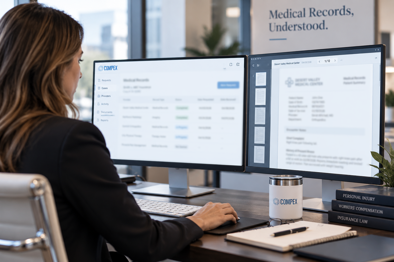 Female auditor reviewing record activity on computer
