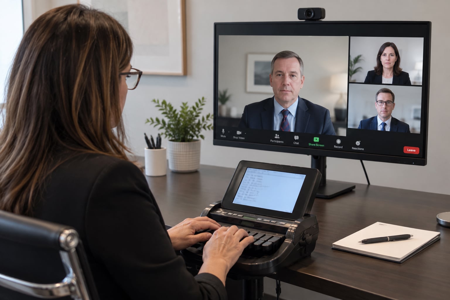 Compex court reporter at a deposition