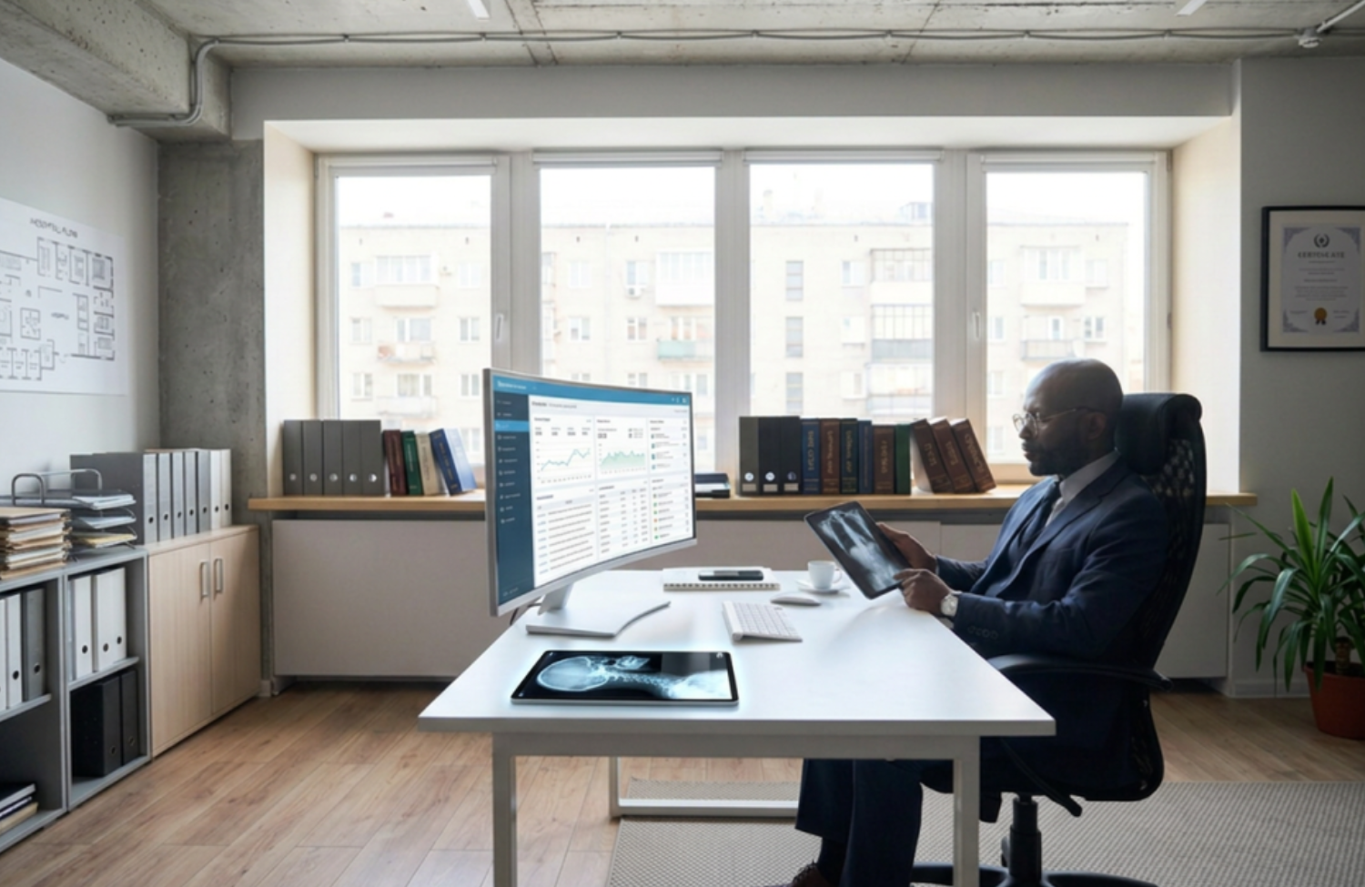 Law firm attorneys reviewing case information together