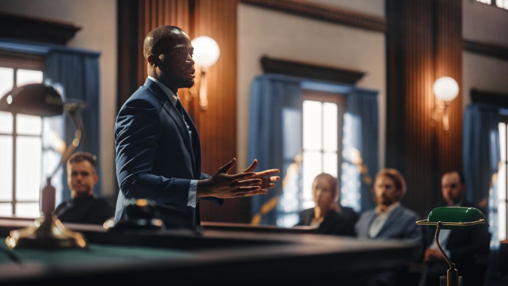 Lawyer litigating in court